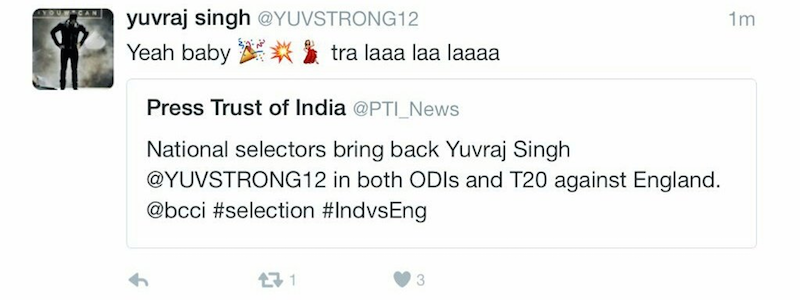 Yuvraj Singh deleted tweet