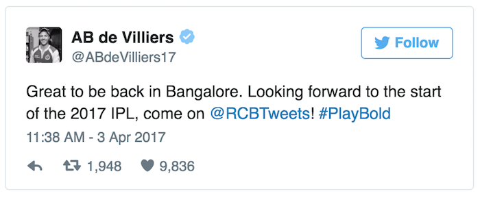 AB de Villiers tweet