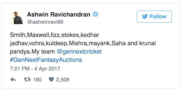Ravichandran Ashwin tweet