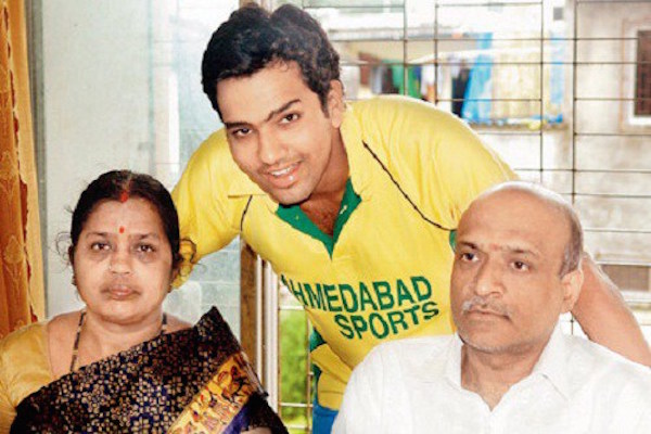 Rohit Sharma with his mom and dad