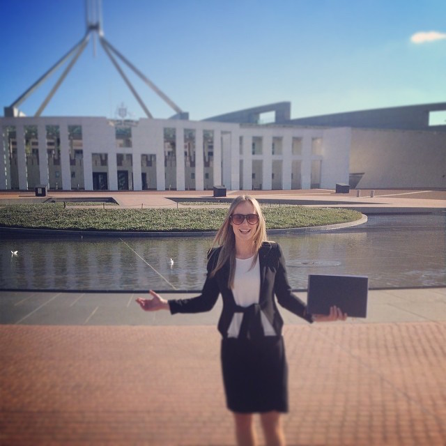Ellyse Perry outside Parliament House