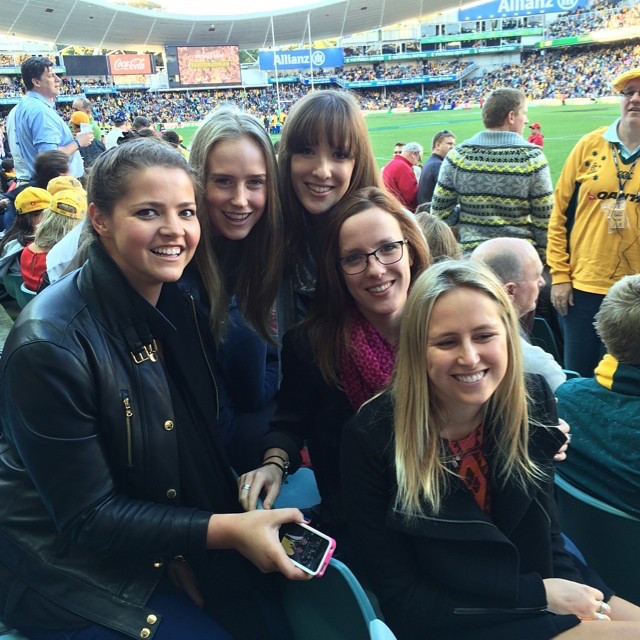 Ellyse Perry with Rugby players