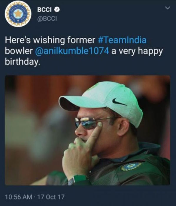 BCCI deleted tweet to Anil Kumble