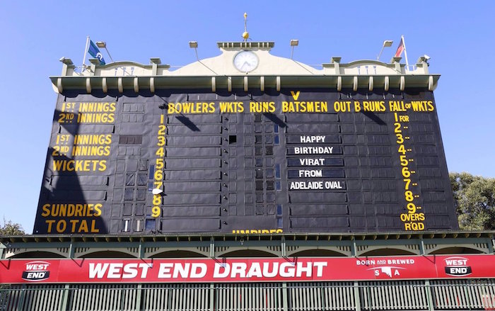 Adelaide Oval scoreboard on Virat Kohli birthday