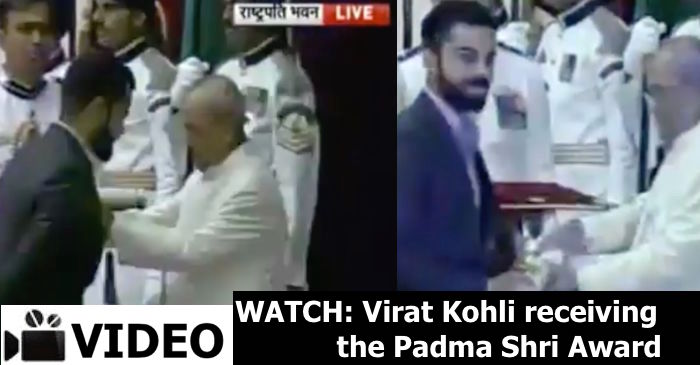WATCH: Virat Kohli receiveing the Padma Shri award from the President of India