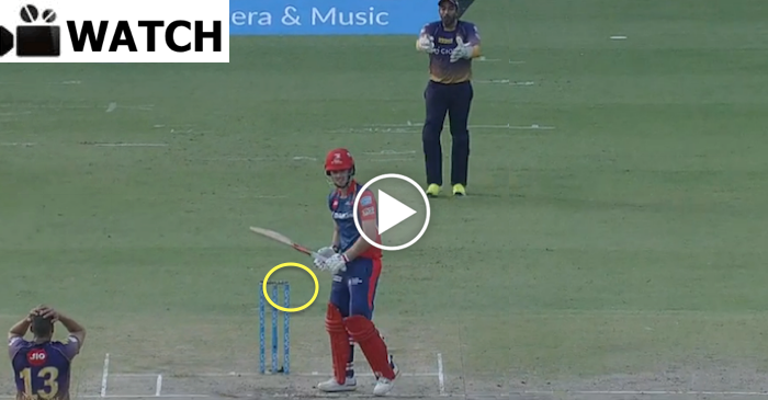 WATCH: Pat Cummins remains not out even after the ball hits the stumps (DD vs KKR IPL 2017)