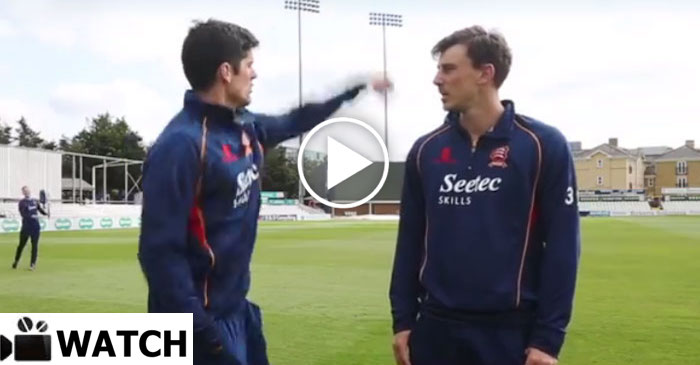 WATCH: Alastair Cook takes sensational no-look catch to save the reporter from nasty hit