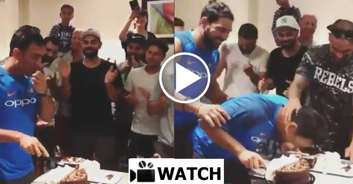 WATCH: MS Dhoni cuts his birthday cake; India teammates smashes cake on Dhoni’s face
