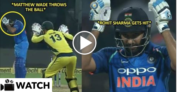 WATCH: Rohit Sharma hit on the helmet by an unintentional throw from Matthew Wade