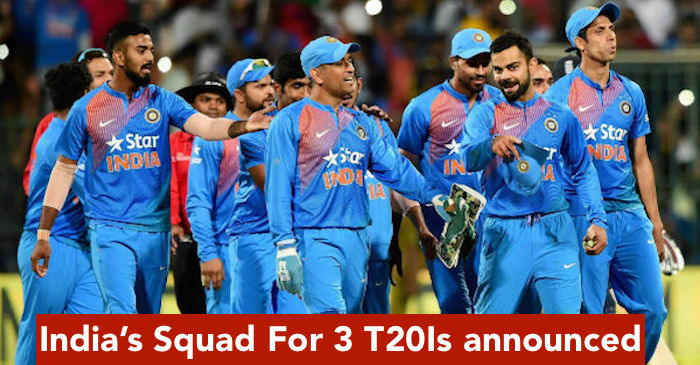 BCCI announces India squad for the 3 T20Is against Australia