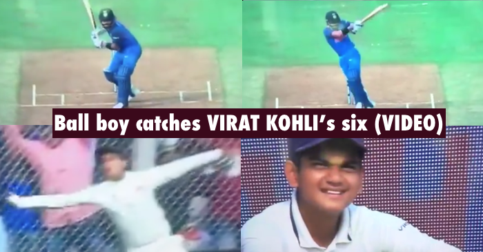 WATCH: Virat Kohli hits a six and ball boy takes a stunning catch beyond boundary line