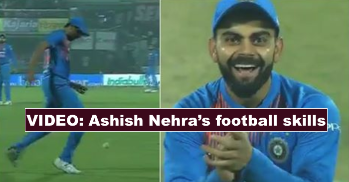 WATCH: Ashish Nehra shows off his football skills; Virat Kohli and crowd applauds