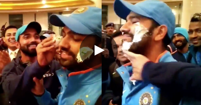 VIDEO: Ajinkya Rahane, Yuzvendra Chahal smears cake on double centurion Rohit Sharma’s face