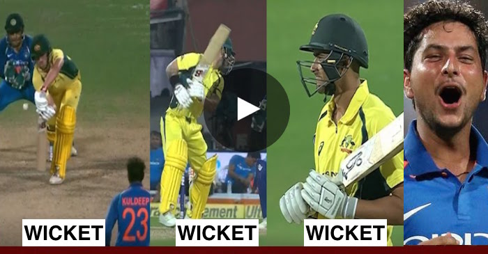 VIDEO: Kuldeep Yadav takes a hat-trick against Australia at the Eden Gardens