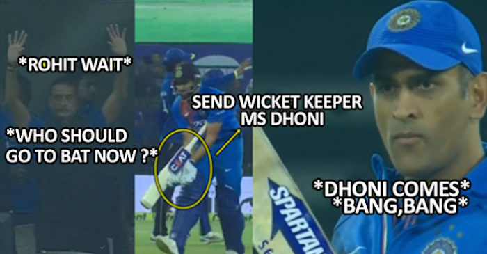 VIDEO: Rohit Sharma signals coach Ravi Shastri to send MS Dhoni to bat