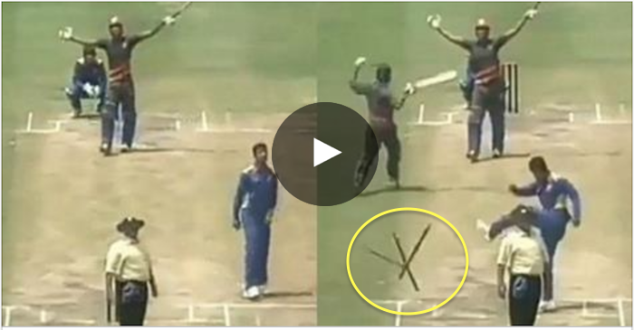 VIDEO: Angry Pragyan Ojha uproots all three stumps with a kick after being hit for a six