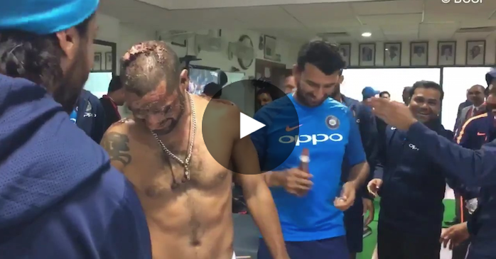 VIDEO: Team India smears cake on birthday boy Shikhar Dhawan’s face.