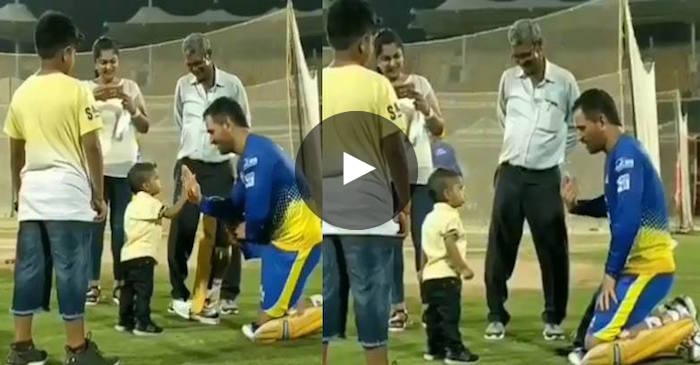 WATCH: CSK skipper MS Dhoni takes time out from practice to play with a little fan