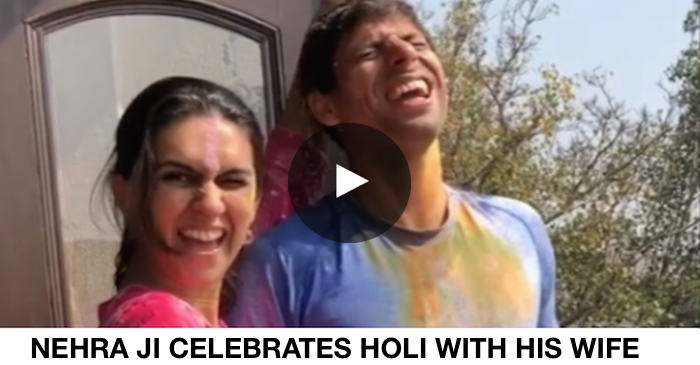 VIDEO: Ashish Nehra celebrates Holi with his wife Rushma