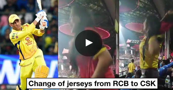 VIDEO: RCB Fan Changing Her Jersey To CSK’s After MS Dhoni’s Arrival At Crease Shows MSD Reigns Supreme