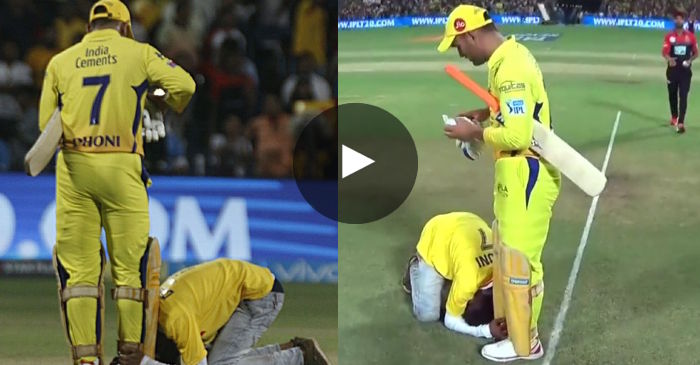 WATCH: A fan breaches the security to touch MS Dhoni’s feet during CSK vs RCB match