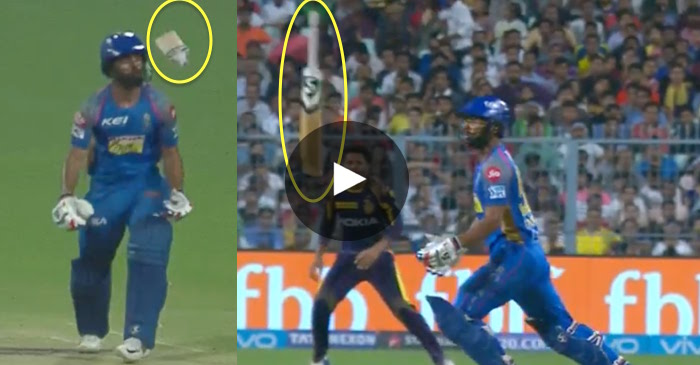WATCH: Rahul Tripathi plays an awkward shot, flipping the bat out of his hand