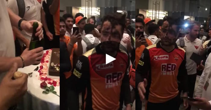 WATCH: Rashid Khan refuses to touch the champagne during SRH’s victory celebration over KKR