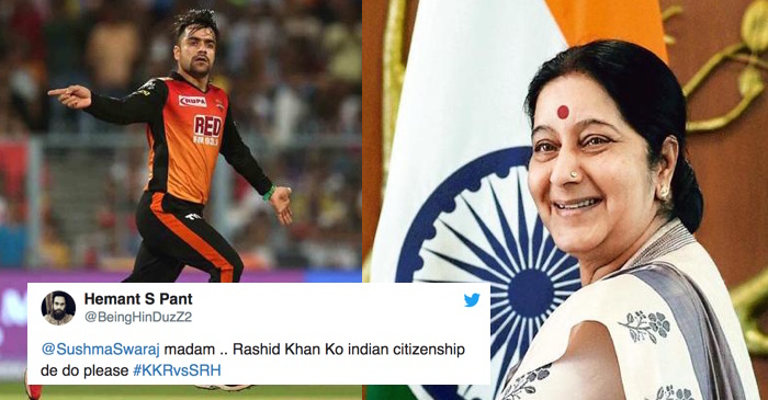 IPL 2018: Indian fans ask Sushma Swaraj to grant Rashid Khan Indian Citizenship; she gives witty response