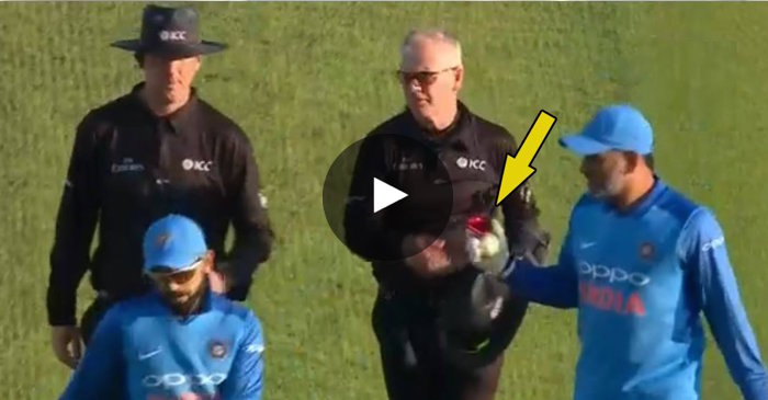 WATCH: MS Dhoni taking the ball from umpires after 3rd ODI against England
