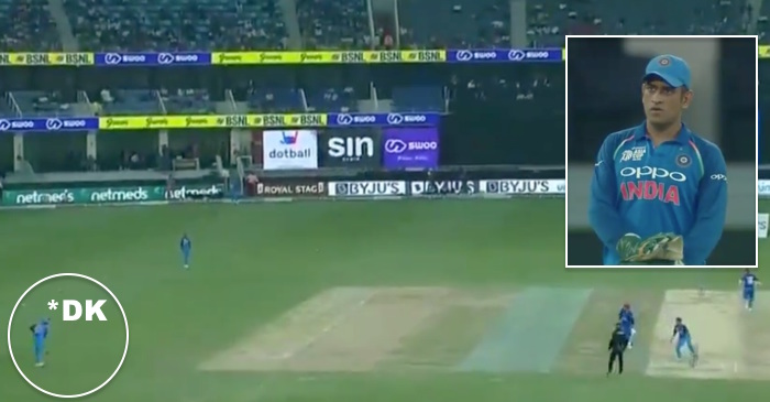 WATCH: MS Dhoni disappointed with a wayward throw from Dinesh Karthik