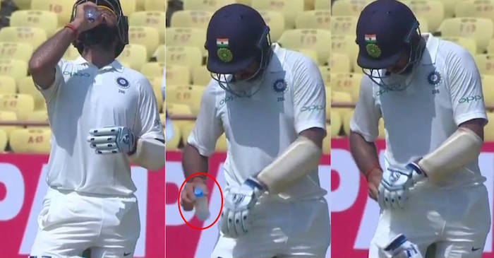 WATCH: Cheteshwar Pujara bats with water bottle in his pocket during 1st Test against Windies