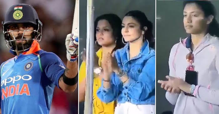 Anushka Sharma, Dipika Pallikal and Smriti Mandhana cheers for Virat Kohli in the Bay Oval ODI