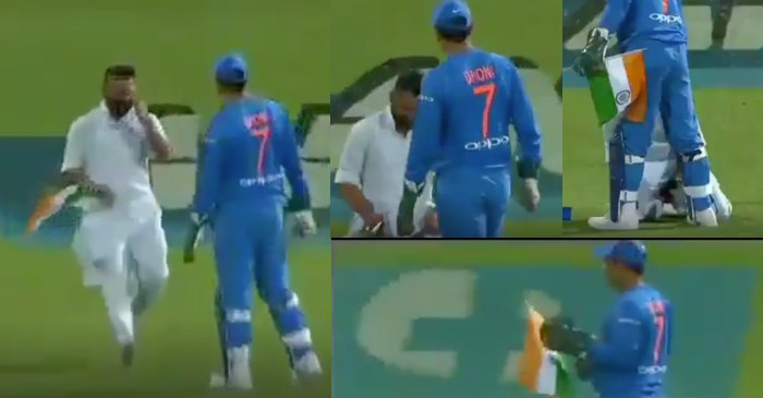WATCH: MS Dhoni prevents Indian flag from touching the ground after a fan touches his feet in Hamilton
