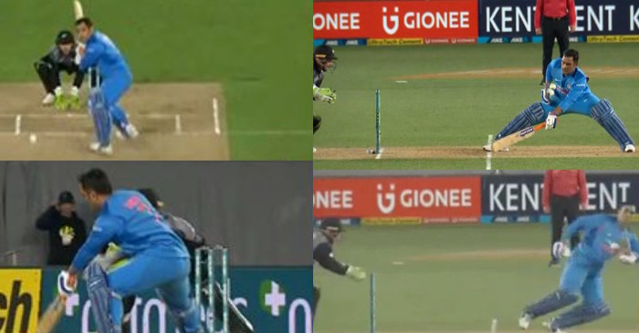 WATCH: MS Dhoni plays a unique defensive shot to save his wicket