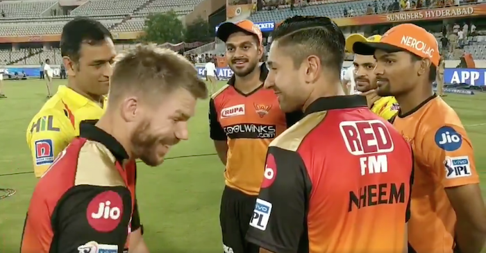 IPL 2019 – WATCH: MS Dhoni shares a laugh with David Warner after SRH beat CSK in Hyderabad
