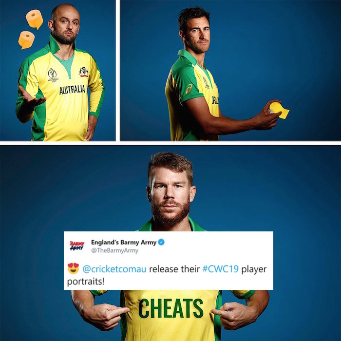 David Warner CHEATS jersey and sandpaper with Nathan Lyon and Mitchell Starc