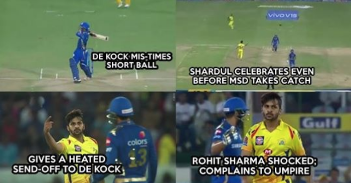IPL 2019 Final – WATCH: Shardul Thakur’s animated send-off to Quinton de Kock leaves Rohit Sharma shell shocked