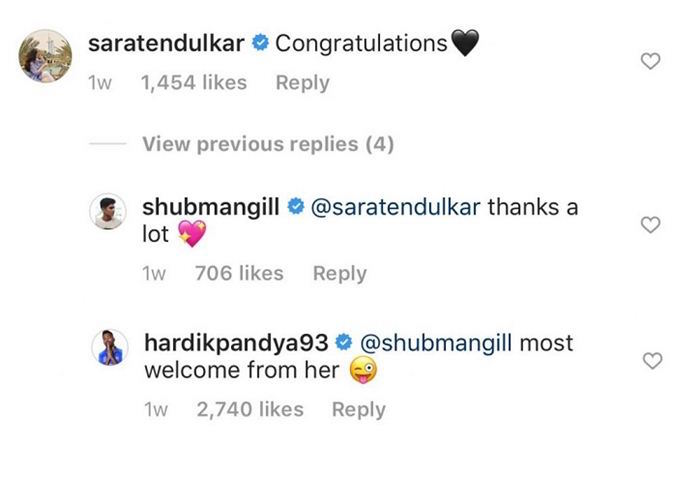 Sara Tendulkar instagram comment