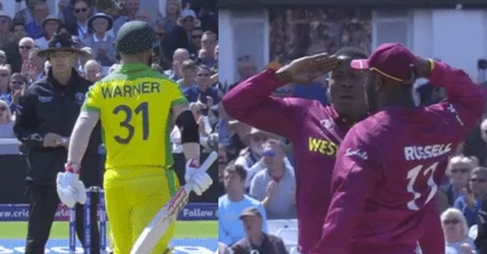ICC World Cup 2019 – WATCH: Sheldon Cottrell celebrates David Warner’s dismissal with a salute, Andre Russell joins his teammate