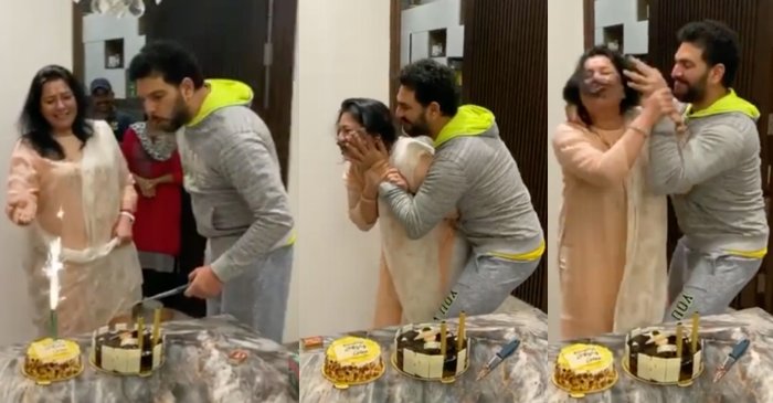 WATCH: Yuvraj Singh celebrate mom Shabnam’s birthday and smears cake on her face