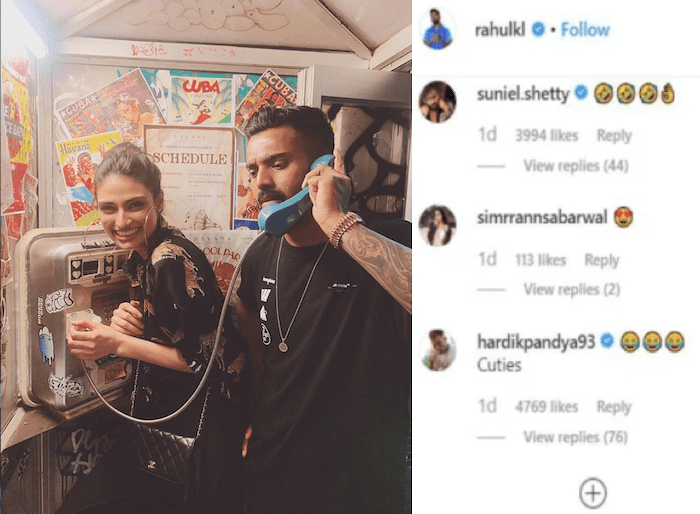 Athiya Shetty, KL Rahul, Instagram, Hardik Pandya comment