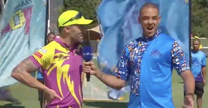 WATCH: “He’s lying in bed with my sister!” Faf du Plessis’ hilarious answer behind Hardus Viljoen’s absence in MSL 2019 match
