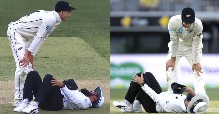 WATCH: Umpire Aleem Dar floored after nasty collision with Mitchell Santner during the Perth Test