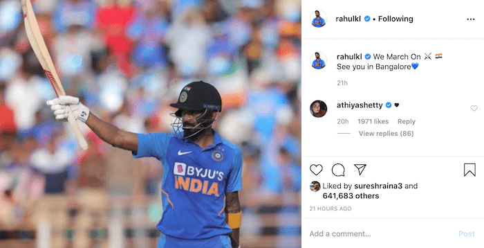 Athiya Shetty comment on KL Rahul pic