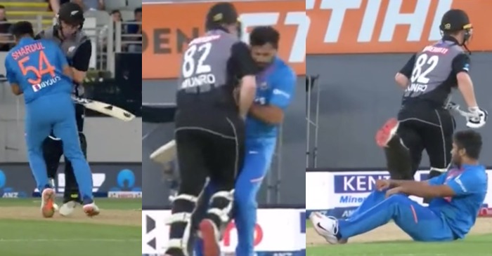NZ vs IND: Shardul Thakur and Colin Munro barrel into each other during the second T20I at Eden Park
