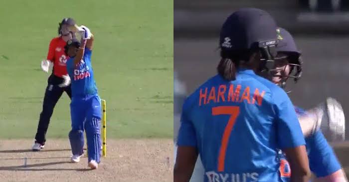 WATCH: Harmanpreet Kaur smacks a six to seal the T20I tri-series opener for India