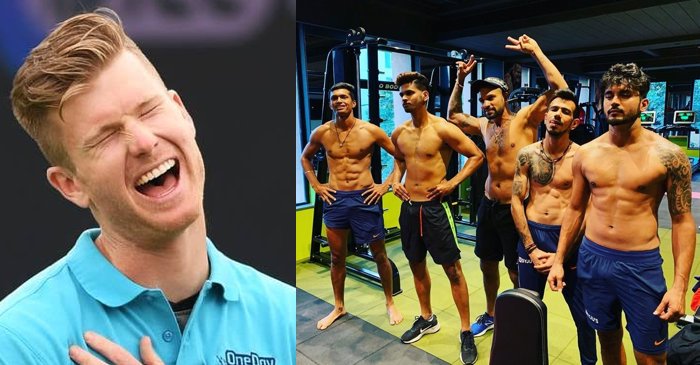 James Neesham reacts to the viral picture of Saini, Iyer, Dhawan, Chahal and Pandey flaunting their abs