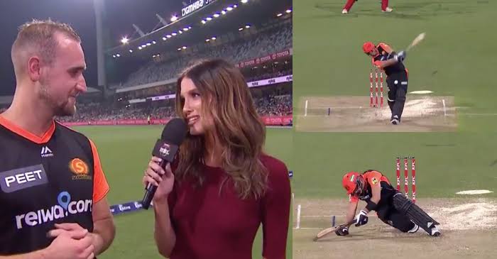 WATCH: Erin Holland’s hilarious question to Liam Livingstone after the latter gets hit in the groin TWICE during a BBL game