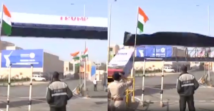 WATCH: Entry gate of Motera Stadium collapses ahead of Donald Trump’s visit to Ahmedabad