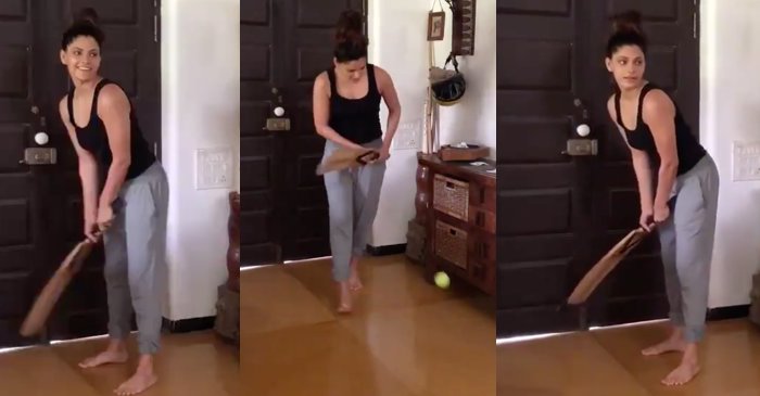 Actress Saiyami Kher shares a video of herself playing cricket during quarantine